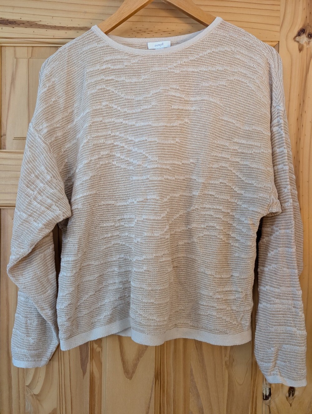 Pure jill J Jill Light Beige Ligjt Weight Beachy Linen Textured Sweater Small